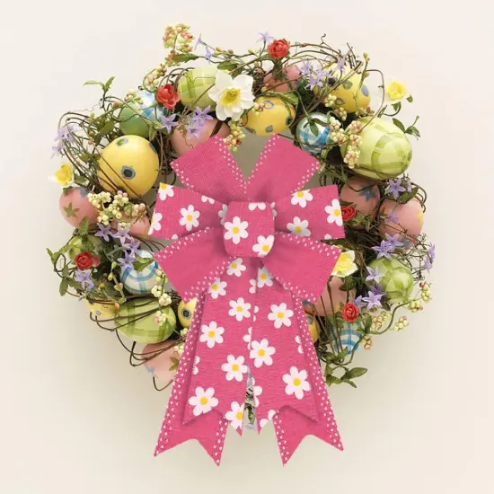 2 Pieces Spring Bows for Wreath, Spring Wreath Bows Pink Burlap Bows Farmhouse Flowers Bows Bows for Front Door Easter Spring Birthday Party Decorations {4}
