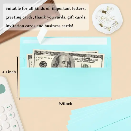 50 Pack #10 Business Envelopes, Light Blue Standard Envelopes Self Seal, Letter Size Business Mailing Envelopes for Checks Letters Invoices Statements Birthday Graduation Wedding, 4 1/8 x 9 1/2 Inch {3}