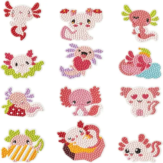 Diamond Art Kits - 12 Axolotl 5D DIY Creative Art Craft Mosaic Sticker for Kids&Adult Beginners Digital Diamond Art Parent Child Activity Kits Back to School Christmas Birthday Gifts {1}