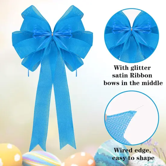 2 Pack Blue Bows 12x20inch Large Burlap Wreath Bow with Glitter String for Home Front Door Decor,Easter Bow {3}