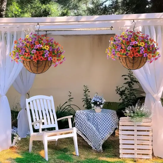 Artificial Faux Hanging Flowers Plants Basket for Outdoor Spring Decoration {5}