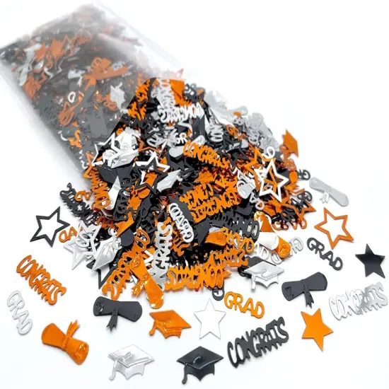 Congrats Grad Graduation Confetti 2025 - Pack of 1000 | Orange and Black Graduation Confetti for Class of 2025 Decorations {1}