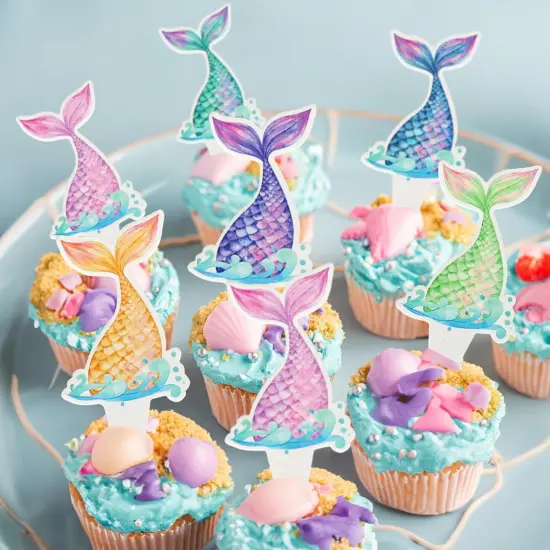 36pc Mermaid Tail Cupcake Toppers: Mini Under the Sea Mermaid Tail Cake Topper Decoration & Cupcake Picks for Birthday Parties & Baby Showers {3}