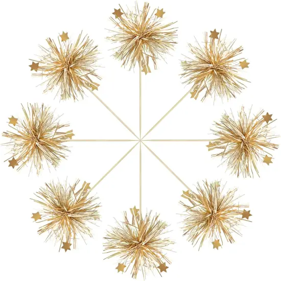 30Pcs Foil Firework Cupcake Toppers Happy Birthday Cake Toppers Sparkle Tinsel Flower Drink Stirrers Cocktail Food Fruit Toothpicks for Valentine's Day Party Supplies Gold {2}