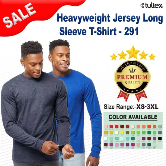 Tultex&reg; Heavyweight Jersey Crew Neck Long Sleeve T-Shirt Heather denim {2}