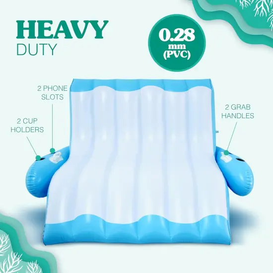 4E's Novelty 2 Person Inflatable Pool Recliner with Cup Holders &ndash; Reclining Pool Lounge Chair for Pool & Lake Relaxation {5}