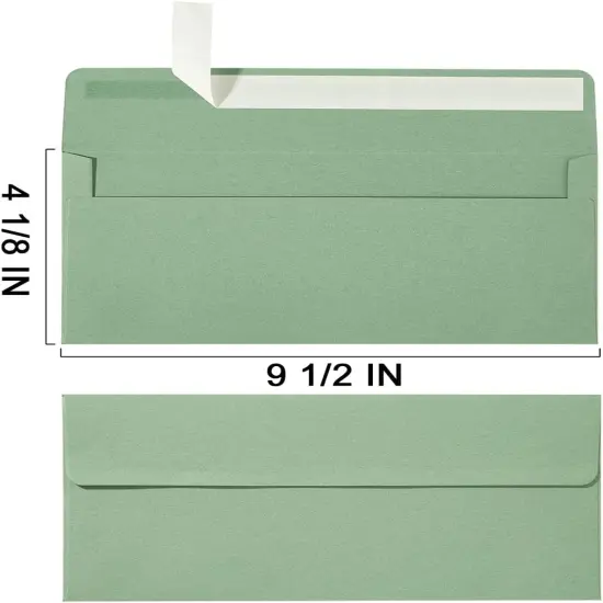 50 Pack Sage-Green #10 Business Envelopes Self Seal Standard Envelopes for Office Checks, Business, Letter Mailing Invoices, 4.13 x 9.49 Inches (50) {2}