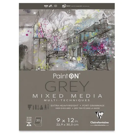 Clairefontaine PaintOn Mixed Media Pad - Grey, 9" x 12", 20 Sheets {1}