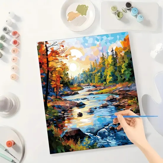 Autumn River Paint by Numbers Kit for Adults - DIY Landscape on Canvas {2}