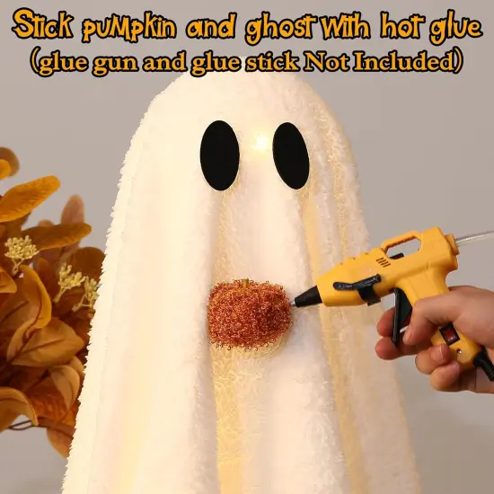 -2 Pack Light-Up Sherpa Ghosts with Pumpkin Halloween Decor {3}
