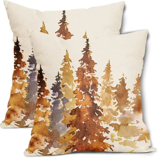 Set of 2 Burnt Orange Fall Tree Pillow Covers 20X20 inch {1}