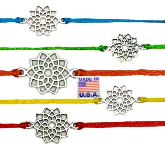 Lotus Charm Rakhi Bracelet Indian Rakhi Bracelet Desi Favors Rakhi for Raksha Bandhan Handcrafted Rakhi for Brother Bhaiya Bhabhi Bracelet with Ties {3}