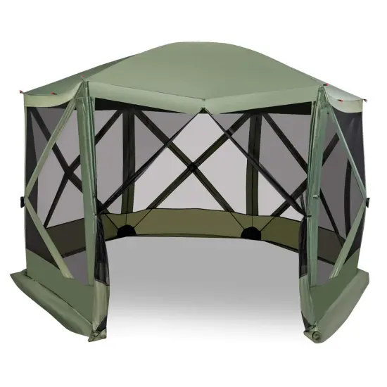 Costway 11.5 X 11.5 FT 6-Sided Pop-up Screen House Tent With 2 Wind Panels for Camping Coffee/Green {8}