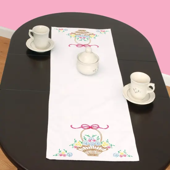 Jack Dempsey Stamped Table Runner/Scarf 15"X42"-Basket Of Daisies {3}