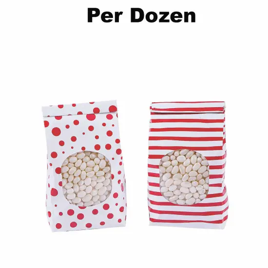 Patterned Tin Tie Treat Bags with Window - 12 Pc. Red {1}
