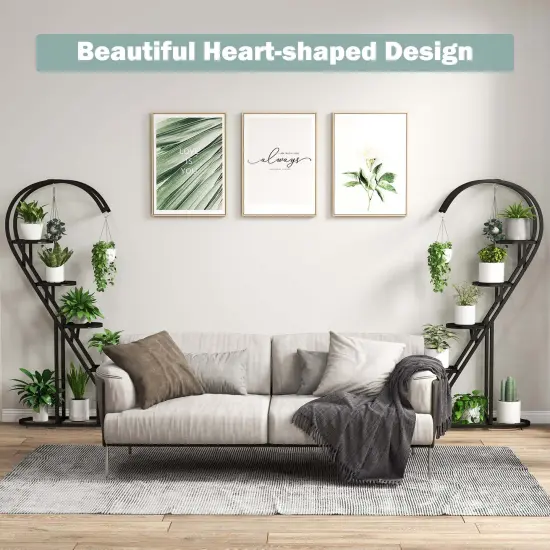 Costway 5 Tier Metal Plant Stand Heart-shaped Shelf with Hanging Hook for Multiple Plants Black/White/Pink & Blue {4}