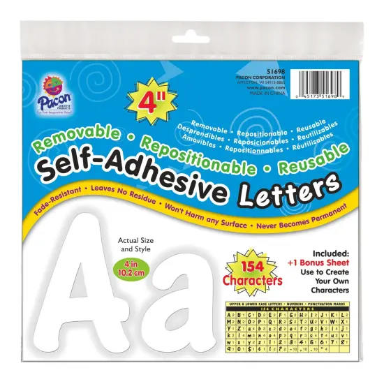 Self-Adhesive Letters, White, Cheery Font, 4", 154 Characters {1}