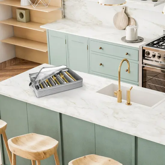 Sorbus Flatware & Utensil Storage - Fabric Chest Box for Storage and Organizing Utensils, Silverware, Flatware, and Cutlery Gray {3}