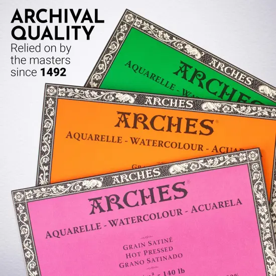 Arches Aquarelle Hot Pressed Watercolor Block 12"X16"- 140lb, 20 Sheets {6}