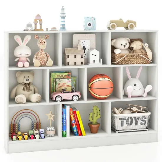 Costway 10-Cube Bookcase 41" Wooden Toy Storage Organizer for Kids Bookshelf White/Natural {1}