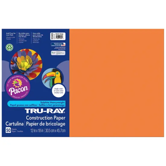 Construction Paper, Electric Orange, 12" x 18", 50 Sheets {1}