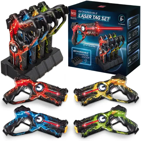 Best Choice Products Set of 4 Rechargeable Laser Tag Blasters, No Vests Needed w/ Docking Station, 4 Settings Red, Yellow {1}