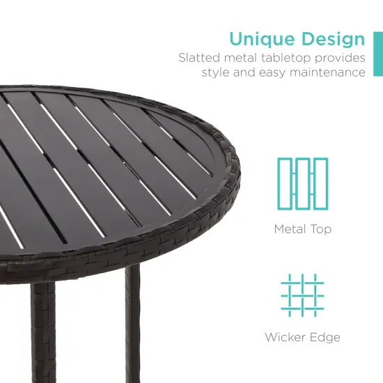 Best Choice Products 3-Piece Outdoor Wicker Bistro Bar Height Set for Patio, Garden w/ Barstools, Steel Frame Brown/Red {4}