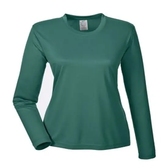 UltraClub&reg; Ladies Cool & Dry Performance Long-Sleeve Top Forest Green {1}
