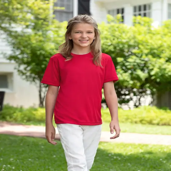 UltraClub&reg; Youth Cool & Dry Basic Performance Crew Neck Short Sleeve T-Shirt RED {6}