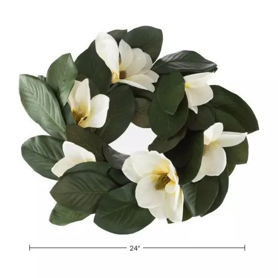 24 Inch Faux Magnolia Wreath Door Artificial Flower Hanging for Home Decor {3}