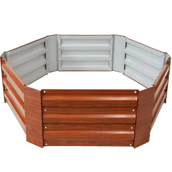 Galvanized Steel Hexagon Raised Garden Bed - 40 in - Woodgrain {4}