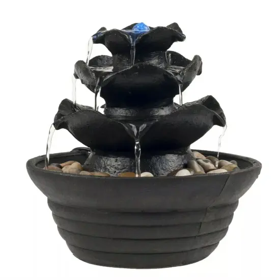 Tabletop Electric Water Fountain 3 Tier Cascading Indoor Waterfall w/ LED Light {1}