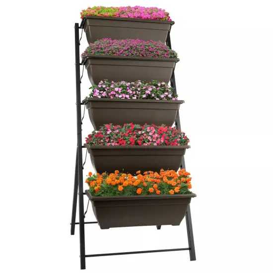 Raised Garden Beds 5 Tier Vertical Garden Planter for Outdoor Plants (Brown) {1}