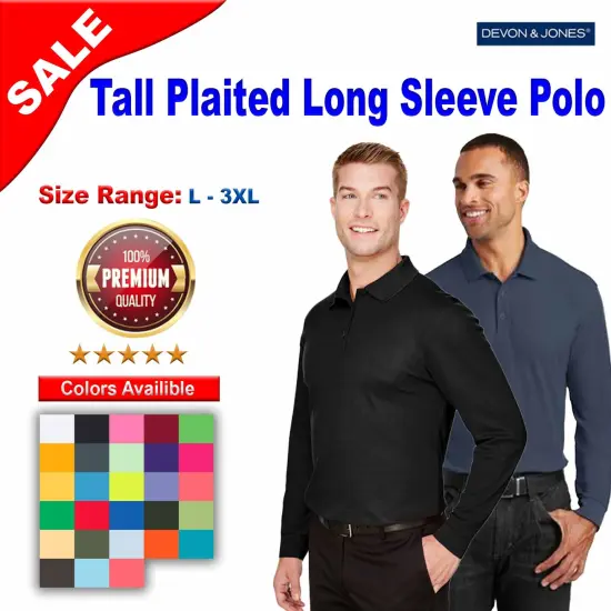 Devon & Jones&reg; Tall Plaited Long Sleeve Polo Navy {2}