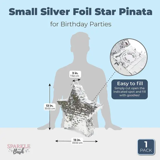 Silver Foil Star Pinata for Kids Birthday, Twinkle Twinkle Little Star Gender Reveal Party Decorations (Small, 13 x 13 x 3 In) {5}