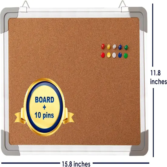 Cork Board Set for Wall 16 x 12 in with 10 Thumb Tacks {5}