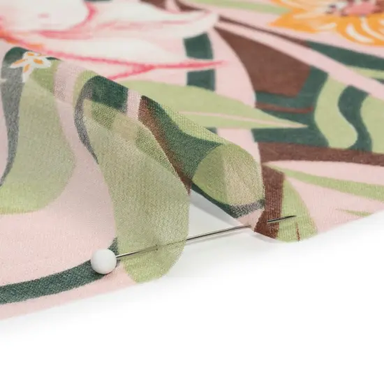 1 Yard Green, Brown and Pink Tropical Flora Silk Chiffon Lightweight Designer Textile 54 inch Width {3}