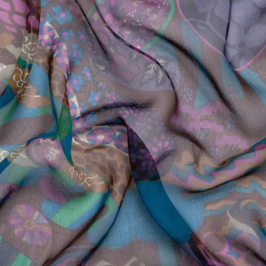 1 Yard Purple, Blue and Brown Garden Patchwork Silk Chiffon Designer Fashion Textile 54 inch Width {2}