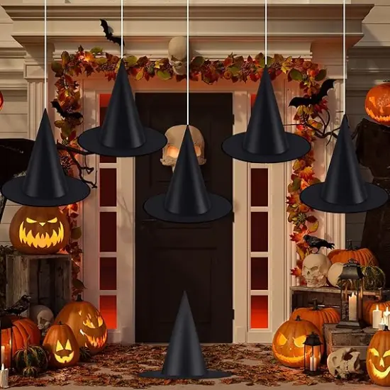12 Pieces Halloween Black Witch Hat {5}