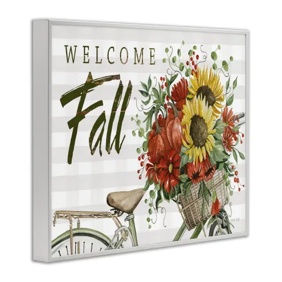 Welcome Fall Autumnal Flower Assortment Bicycle Basket Framed Giclee Art White {3}