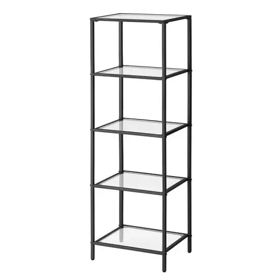 Narrow Glass Shelf Bookcase with Steel Frame for Bedroom Living Room Office Bathroom Storage {7}