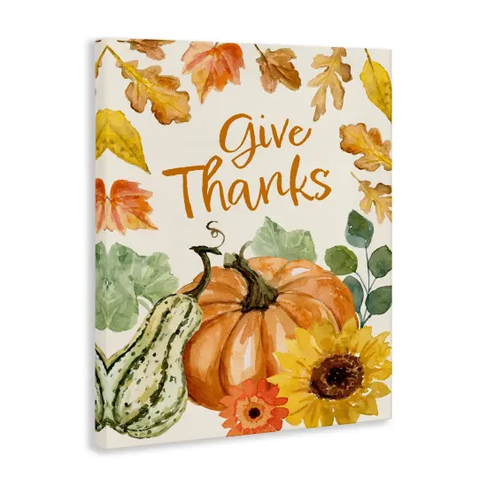 Give Thanks Harvest Gourds Leaves Autumnal BorderCanvas Art {3}