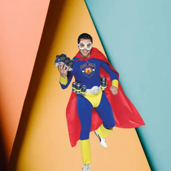 Beer Man Adult Costume Funny Superhero Outfit Cape Goggles {5}