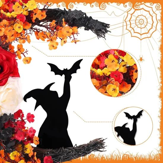 Cat Halloween Door Wreath White Rose Moon Cat Grapevine Wreath - Orange {2}