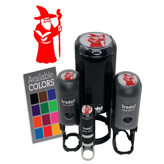 Wise Old Wizard With Staff Fantasy Book Self-Inking Rubber Stamp Crafting Purple {7}