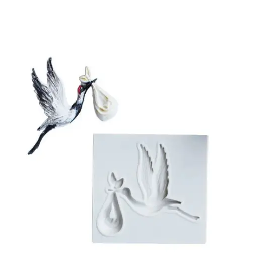 Stork With Baby Silicone Mold {1}