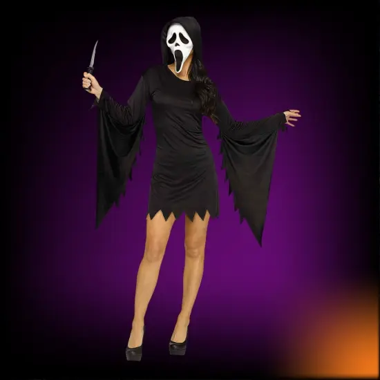 Ghost Face Glamour Costume for Adults Small Medium Halloween Hooded Mini Dress Iconic Mask Outfit {1}