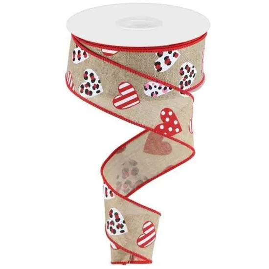 1.5" Leopard Hearts Ribbon: Light Beige (10 Yard) {1}