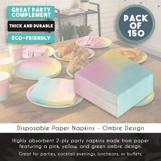150-Pack Rainbow Cocktail Napkins, 2-Ply Paper, 6.5 x 6.5 In&mdash;Bright Party Napkins for Birthdays, Rainbow-Themed Celebrations, and Events Multicolor {4}