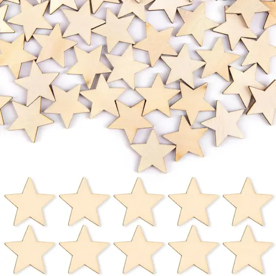 100 Pack Wood Stars Cutouts Unfinished Wooden Pieces Blank Slices {1}